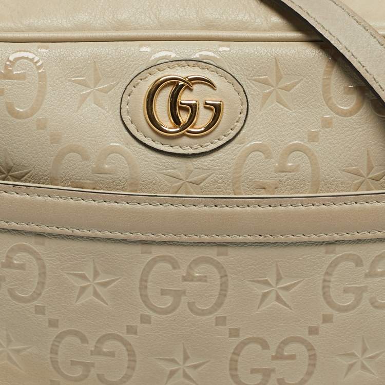 Pre Owned Gucci White GG Star Leather Camera Shoulder Bag