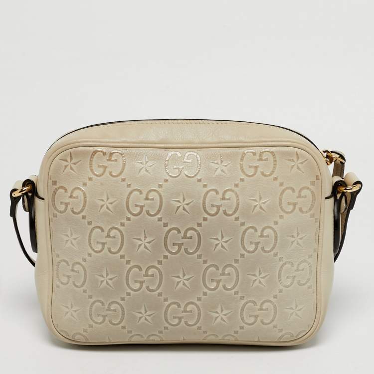 Pre Owned Gucci White GG Star Leather Camera Shoulder Bag