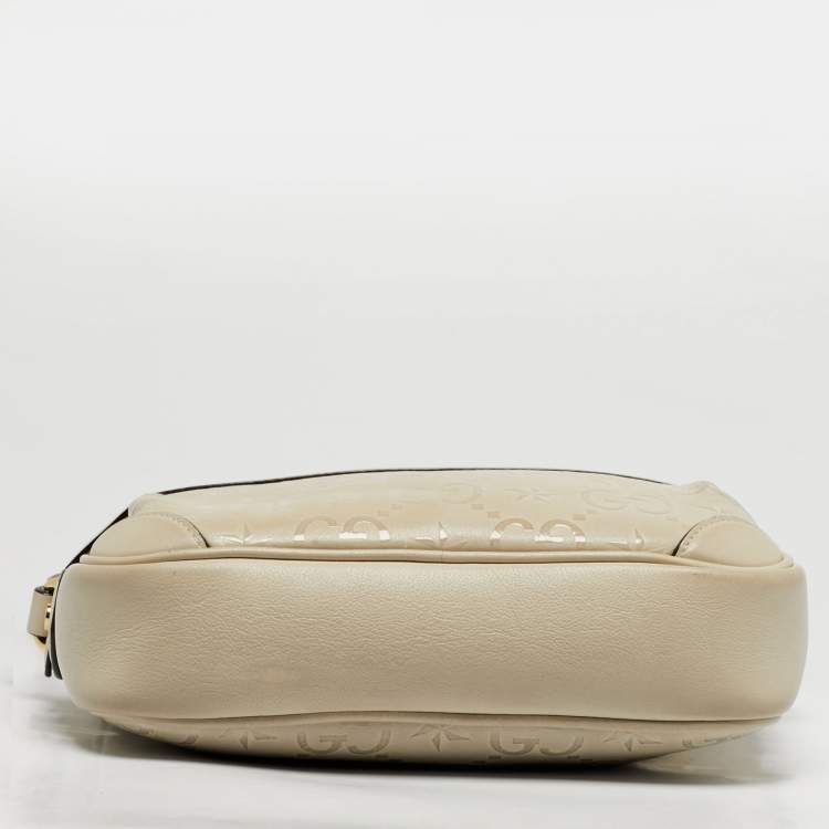 Pre Owned Gucci White GG Star Leather Camera Shoulder Bag