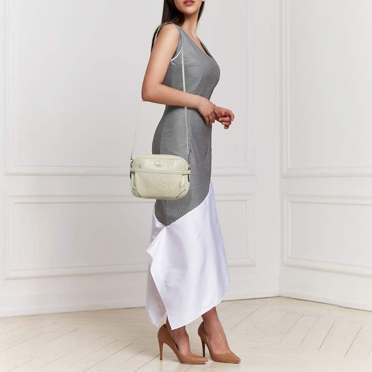 Pre Owned Gucci White GG Star Leather Camera Shoulder Bag