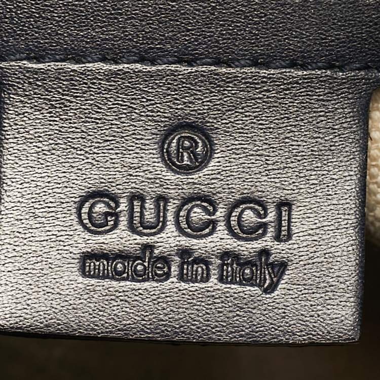 Pre Owned Gucci Joy Medium Navy Blue GG Canvas and Leather Boston Bag