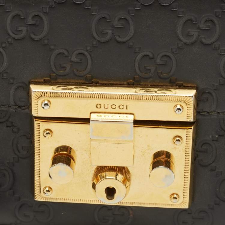 Pre Owned Gucci Padlock Small Black Guccissima Leather Shoulder Bag
