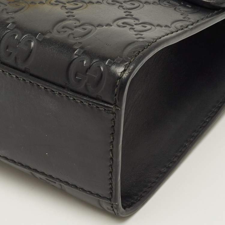 Pre Owned Gucci Padlock Small Black Guccissima Leather Shoulder Bag