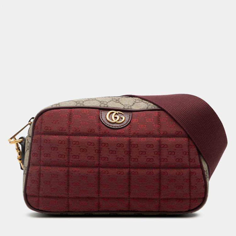Pre Owned Gucci Red Small Quilted Mini GG Canvas and GG Supreme Double G Crossbody
