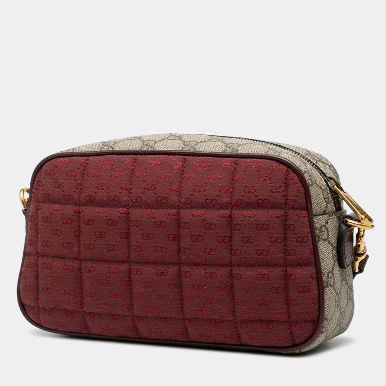 Pre Owned Gucci Red Small Quilted Mini GG Canvas and GG Supreme Double G Crossbody
