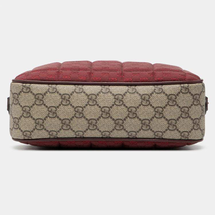 Pre Owned Gucci Red Small Quilted Mini GG Canvas and GG Supreme Double G Crossbody