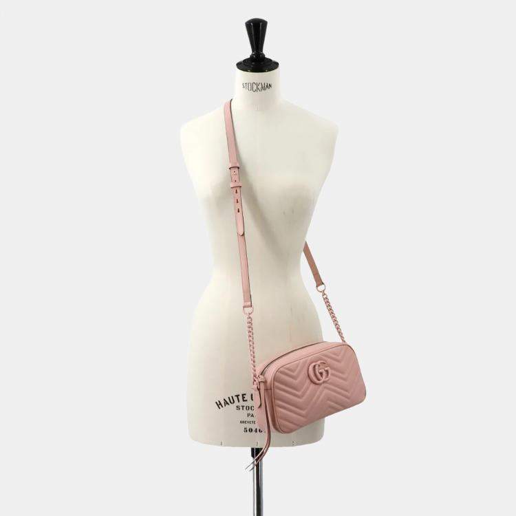 Pre Owned Gucci GG Marmont Small Pink Leather Shoulder Bag