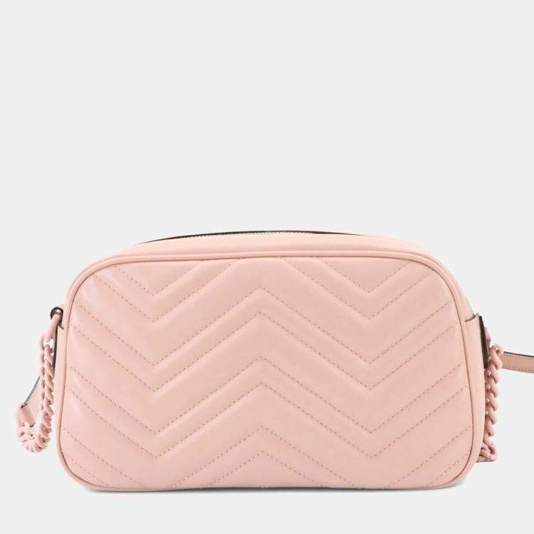 Pre Owned Gucci GG Marmont Small Pink Leather Shoulder Bag