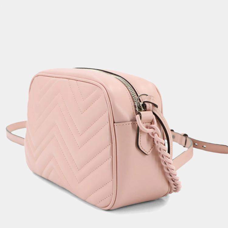 Pre Owned Gucci GG Marmont Small Pink Leather Shoulder Bag