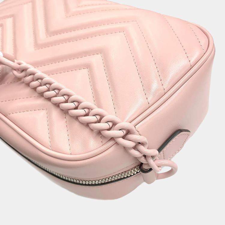Pre Owned Gucci GG Marmont Small Pink Leather Shoulder Bag