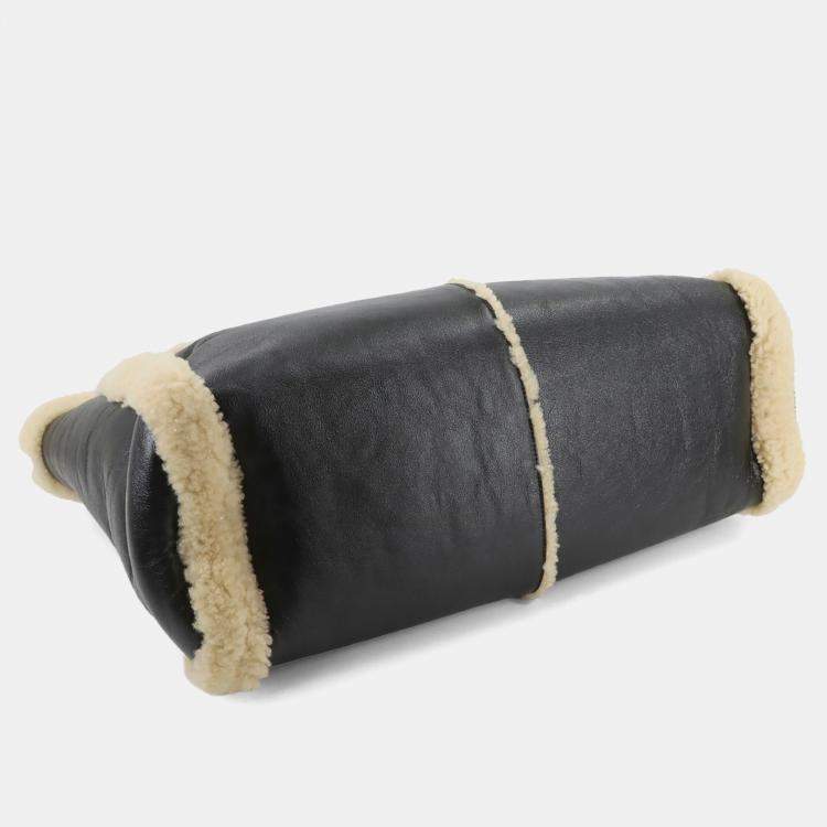 Pre Owned Gucci GG Marmont Black Leather Shearling Tote Bag