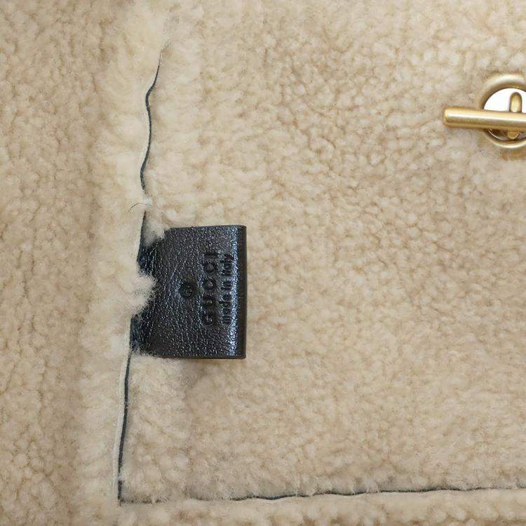 Pre Owned Gucci GG Marmont Black Leather Shearling Tote Bag