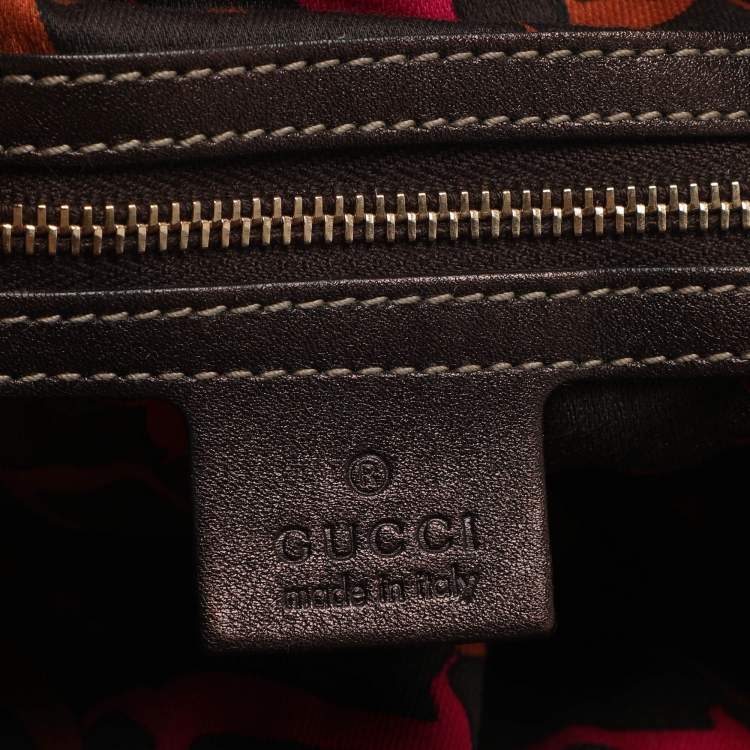 Pre Owned Gucci Babouska Indy Medium Beige/Dark Brown Canvas and Leather Hobo