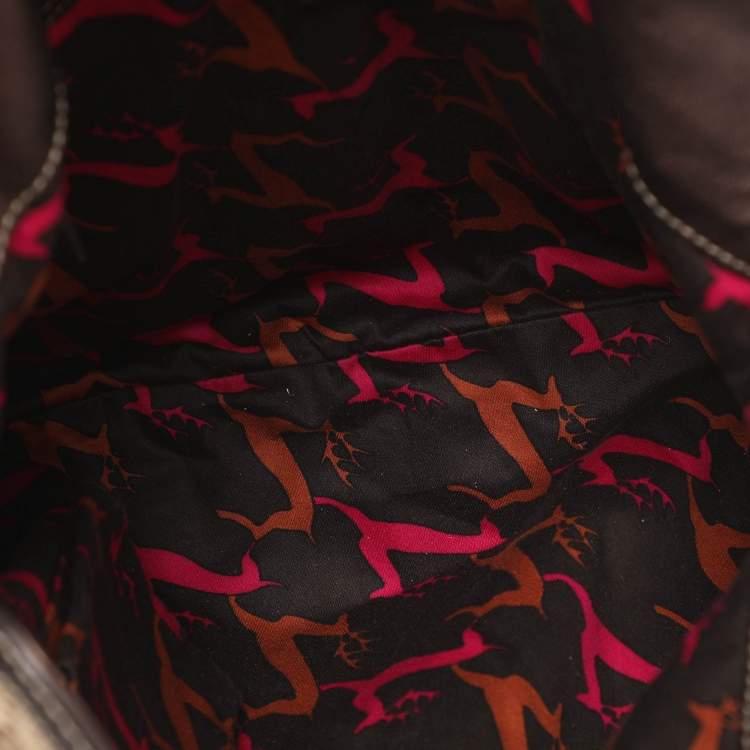 Pre Owned Gucci Babouska Indy Medium Beige/Dark Brown Canvas and Leather Hobo