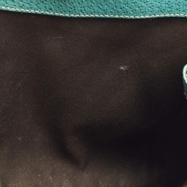 Pre Owned Gucci Jackie Turquoise Blue/Beige GG Canvas and Leather Tote