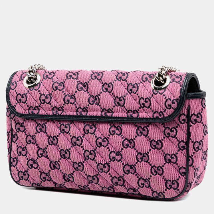 Pre Owned Gucci Pink Medium GG Marmont Matelasse Diagonal GG Canvas Shoulder Bag