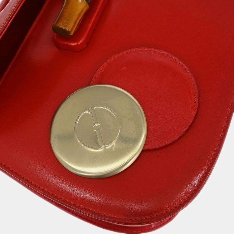 Pre Owned Gucci Bamboo Red Leather Top Handle Bag