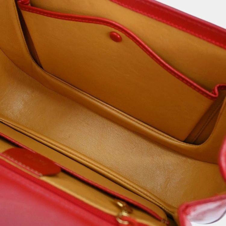 Pre Owned Gucci Bamboo Red Leather Top Handle Bag