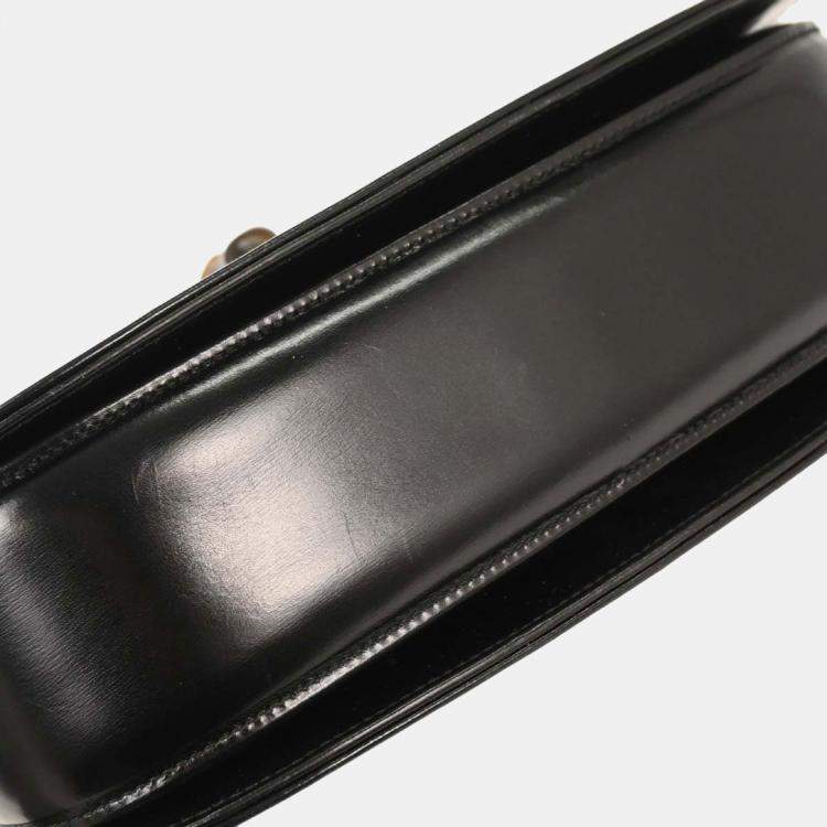 Pre Owned Gucci Bamboo Black Leather Top Handle Bag