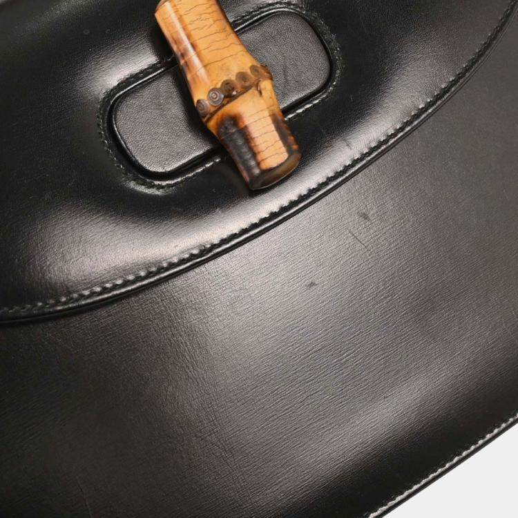 Pre Owned Gucci Bamboo Black Leather Top Handle Bag