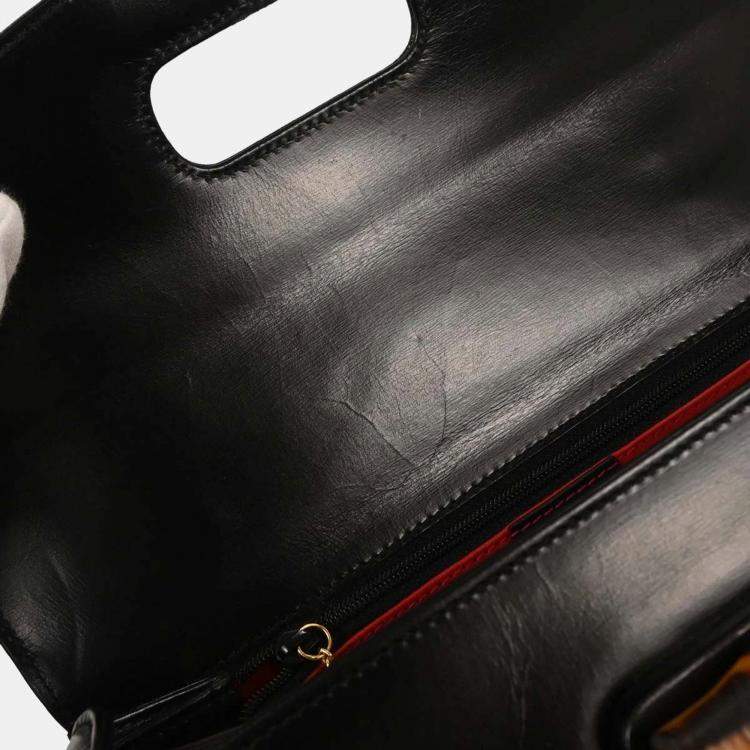 Pre Owned Gucci Bamboo Black Leather Top Handle Bag