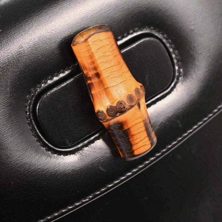 Pre Owned Gucci Bamboo Black Leather Top Handle Bag