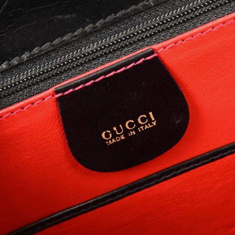 Pre Owned Gucci Bamboo Black Leather Top Handle Bag