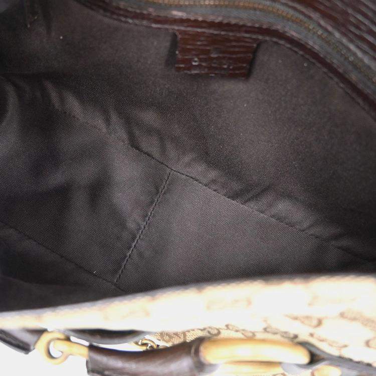 Pre Owned Gucci Horsebit GG Beige Canvas Shoulder Bag