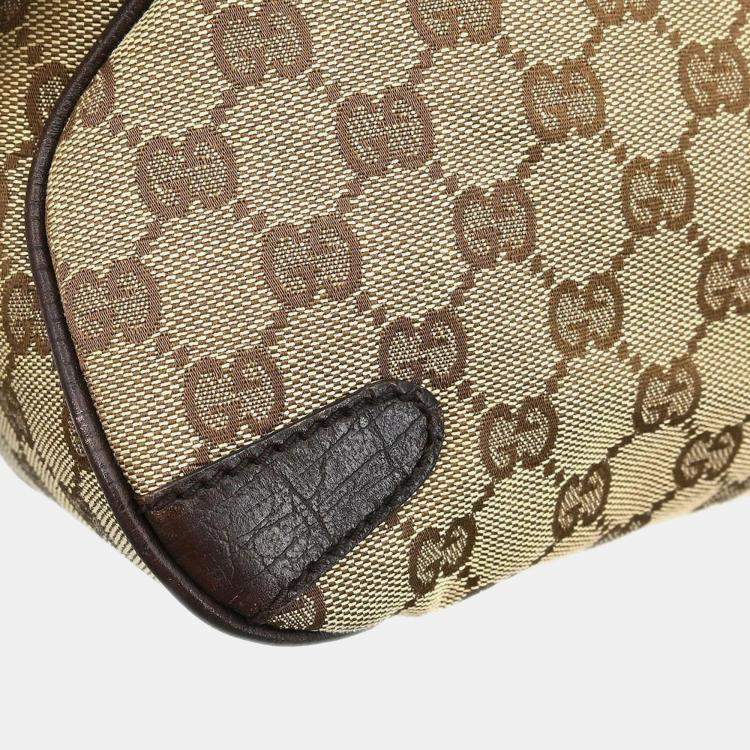 Pre Owned Gucci Horsebit GG Beige Canvas Shoulder Bag
