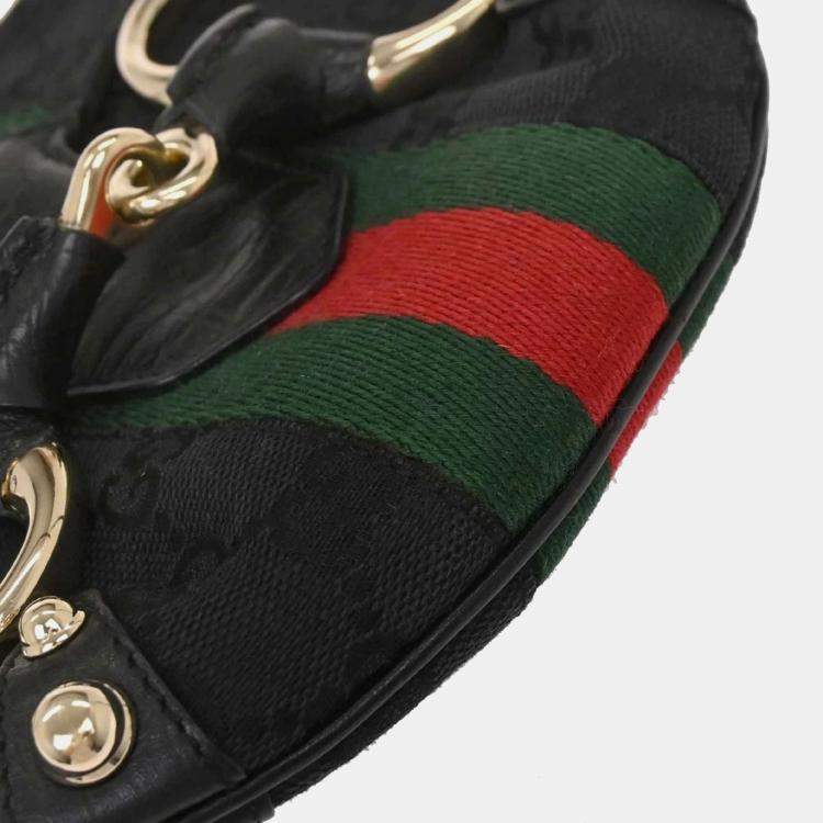 Pre Owned Gucci GG Horsebit Black GG Supreme Canvas Shoulder Bag