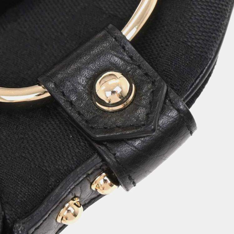 Pre Owned Gucci GG Horsebit Black GG Supreme Canvas Shoulder Bag