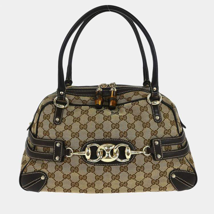 Pre Owned Gucci Bamboo Horsebit Brown Leather Top Handle Bag