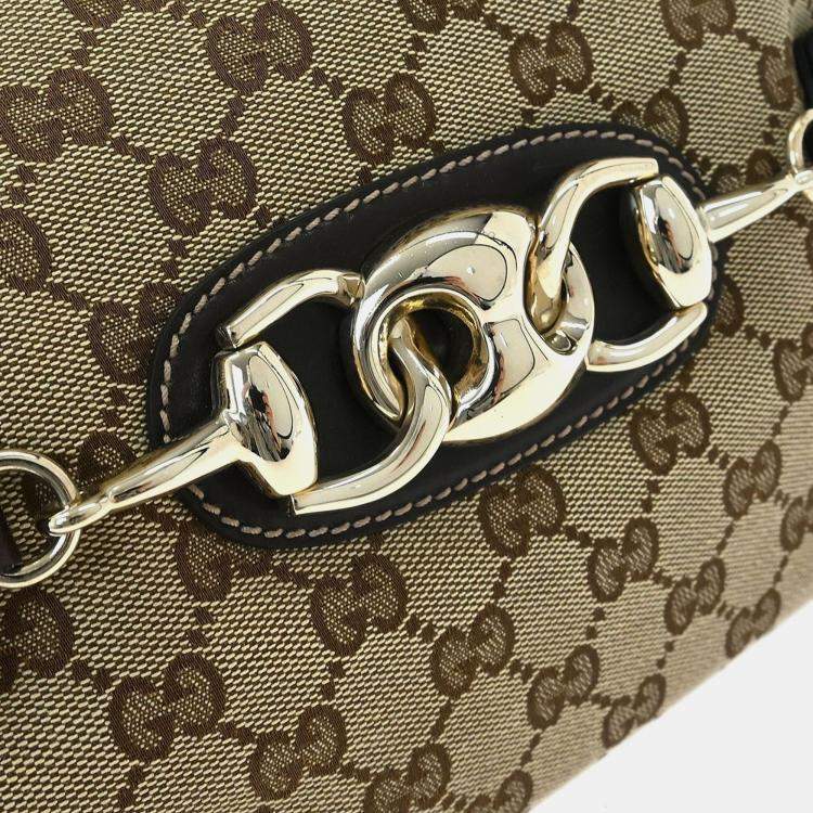Pre Owned Gucci Bamboo Horsebit Brown Leather Top Handle Bag