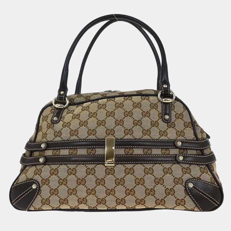 Pre Owned Gucci Bamboo Horsebit Brown Leather Top Handle Bag