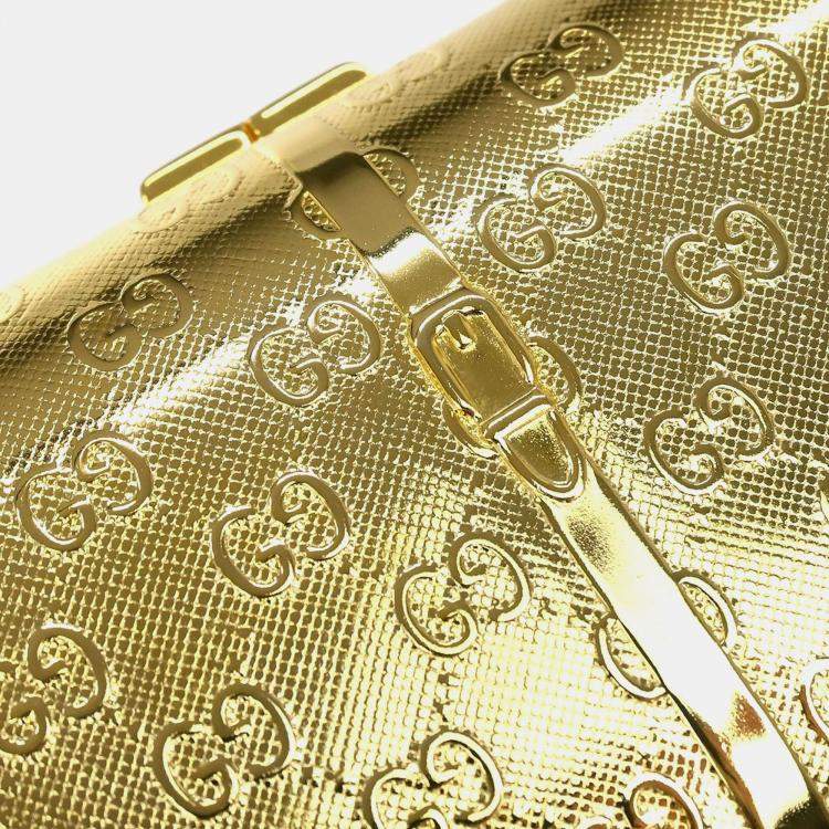 Pre Owned Gucci GG Pouch Gold Metal Wallet on Chain
