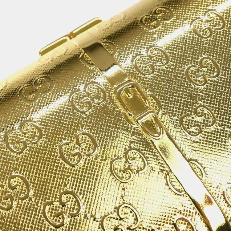 Pre Owned Gucci GG Pouch Gold Metal Wallet on Chain