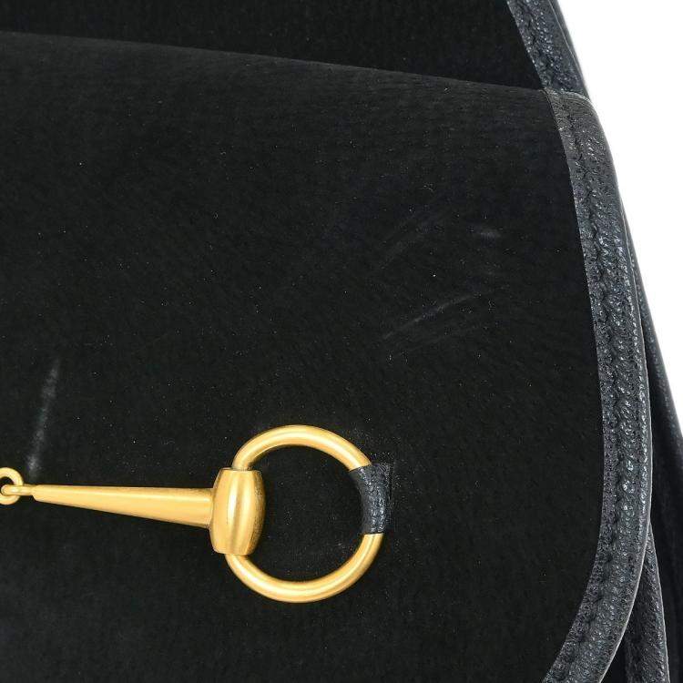 مملوكة مسبقًا Gucci Horsebit Black Suede Shoulder Bag
