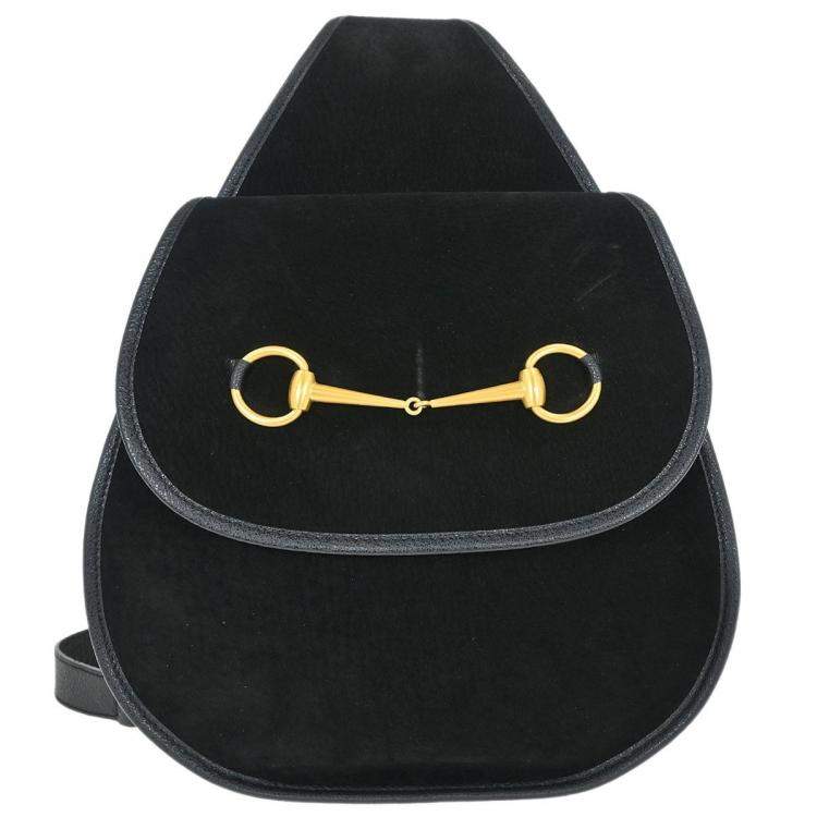 مملوكة مسبقًا Gucci Horsebit Black Suede Shoulder Bag