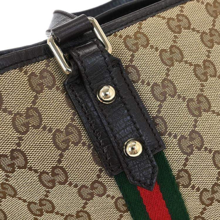 Pre Owned Gucci Sherry GG Beige Canvas Tote Bag