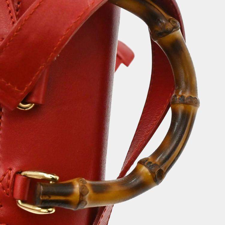 Pre Owned Gucci Bamboo Red Leather Backpack
