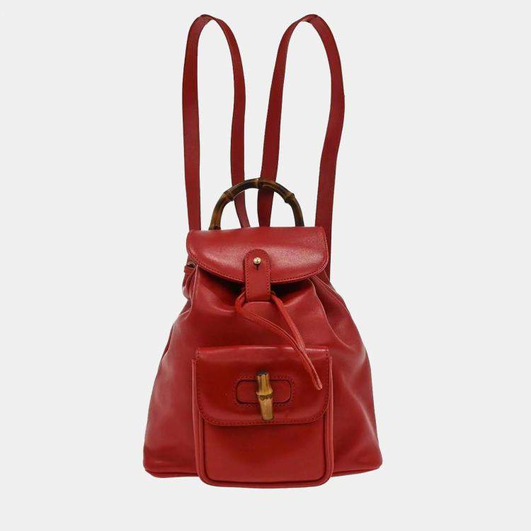 Pre Owned Gucci Bamboo Red Leather Backpack