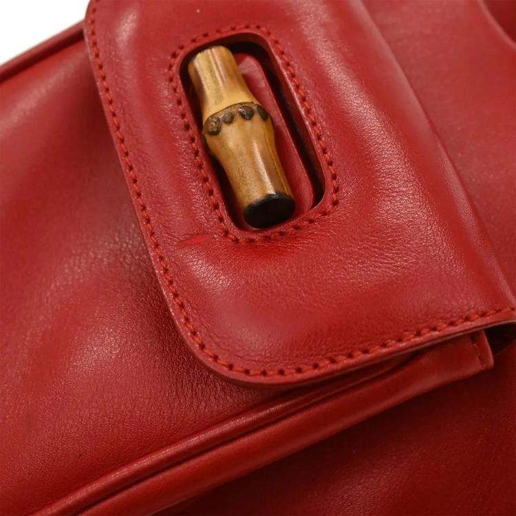 Pre Owned Gucci Bamboo Red Leather Backpack