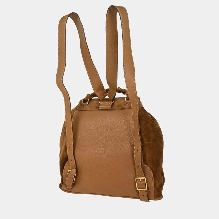 Pre Owned Gucci Brown Suede Bamboo Backpack