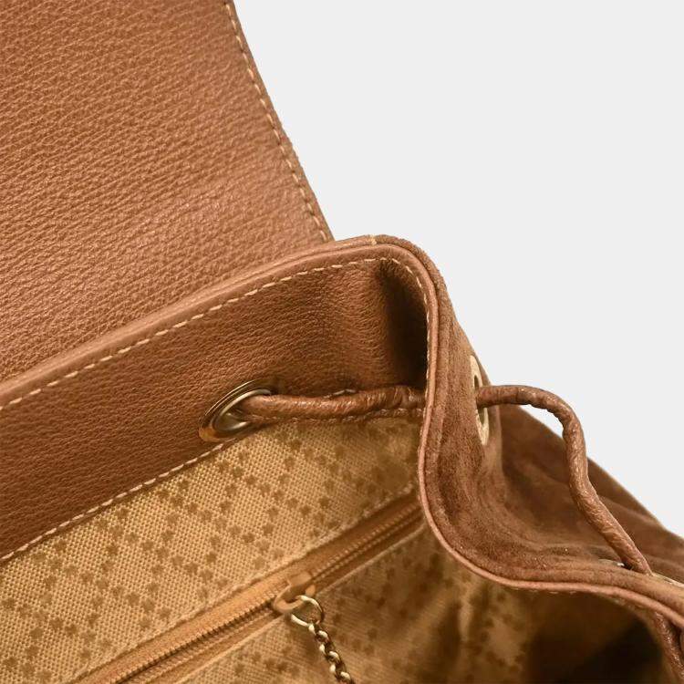 Pre Owned Gucci Brown Suede Bamboo Backpack