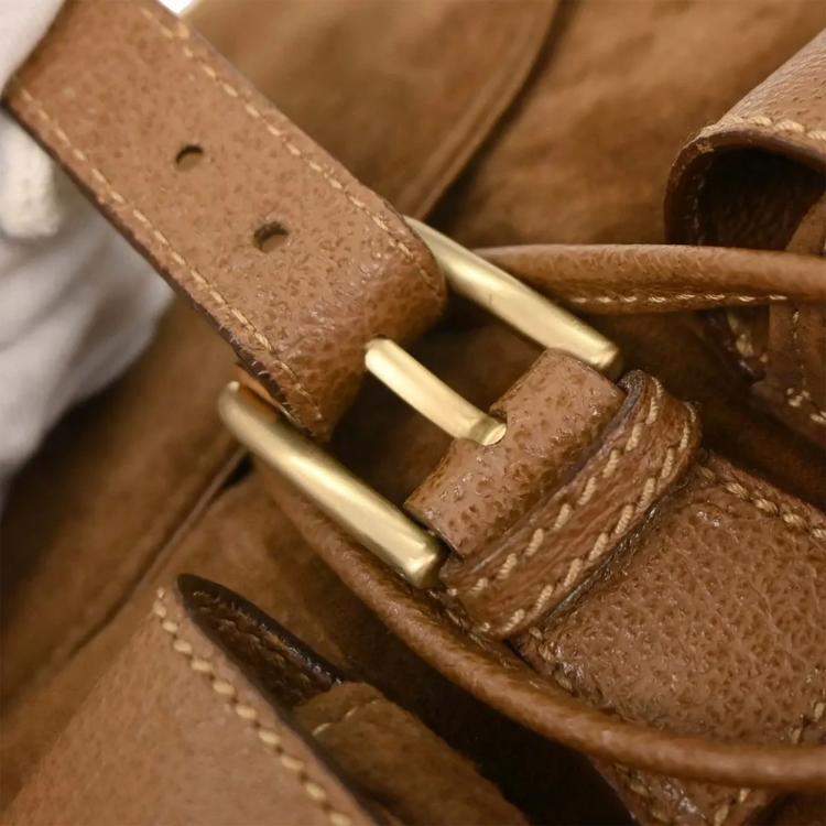 Pre Owned Gucci Brown Suede Bamboo Backpack