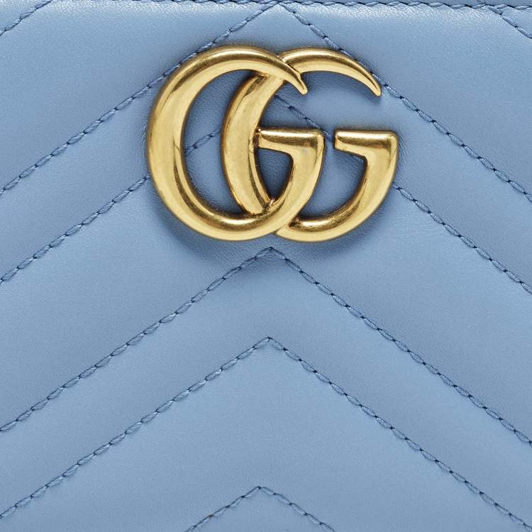 Pre Owned Gucci GG Marmont Blue Matelasse Leather Zip Around Wallet
