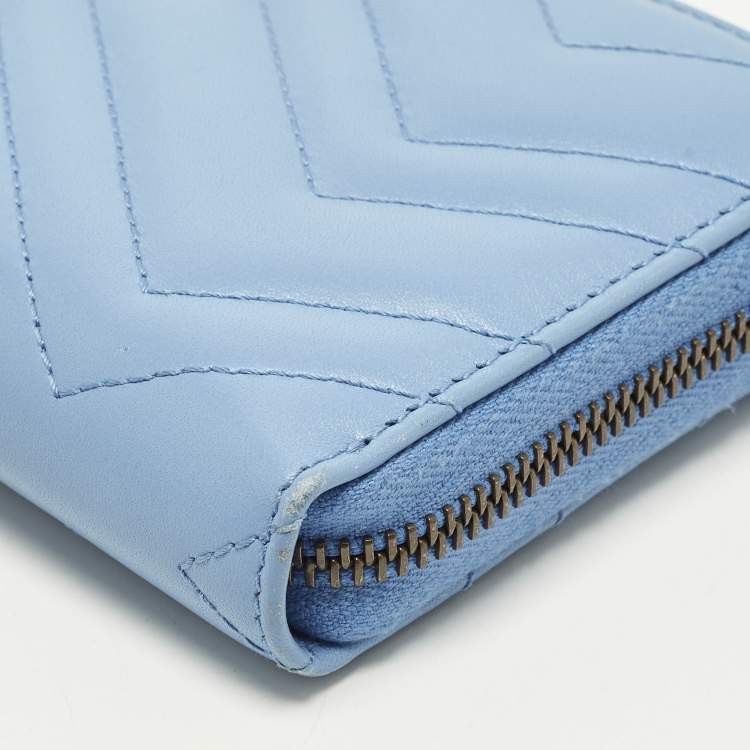 Pre Owned Gucci GG Marmont Blue Matelasse Leather Zip Around Wallet
