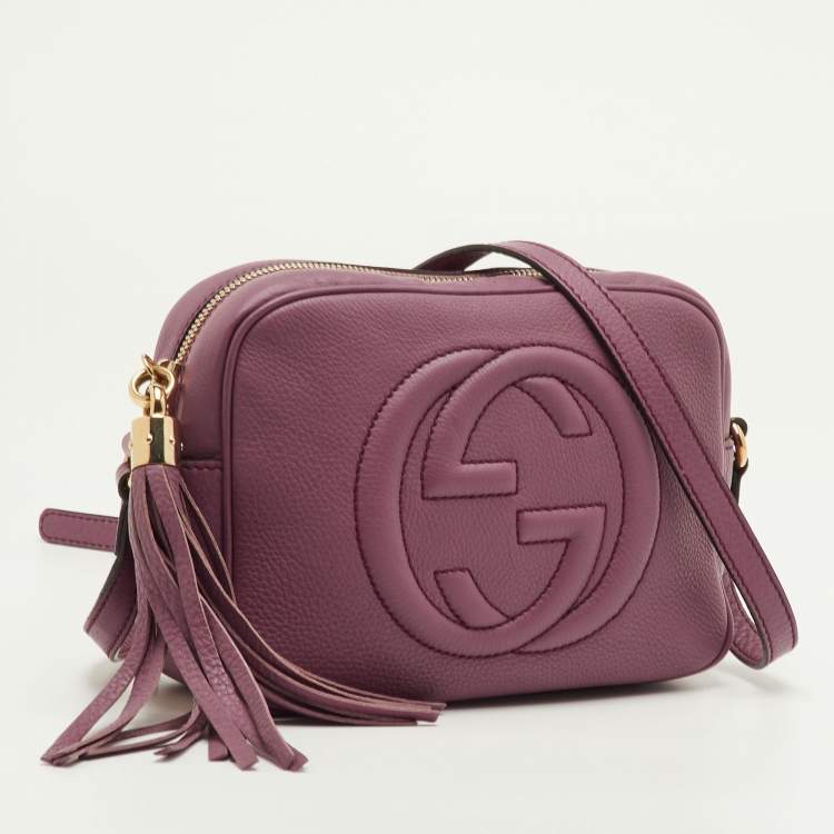 Pre Owned Gucci Soho Disco Small Purple Leather Camera Crossbody Bag