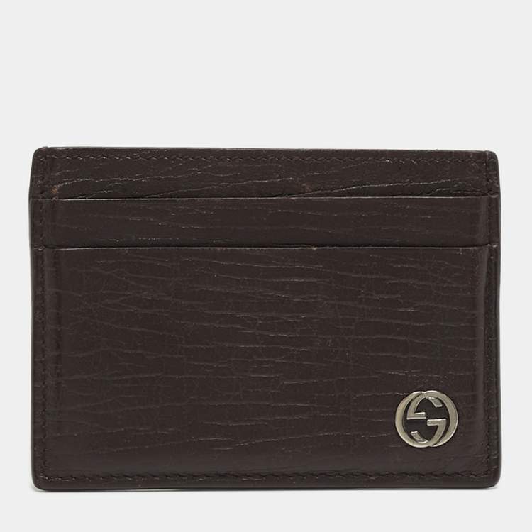 Pre Owned Gucci Interlocking G Dark Brown Leather Card Holder