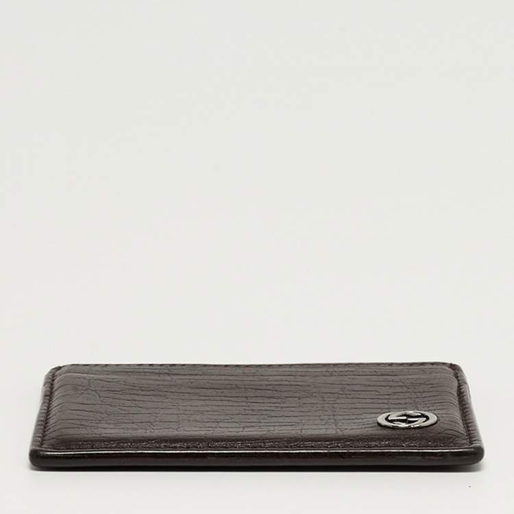 Pre Owned Gucci Interlocking G Dark Brown Leather Card Holder